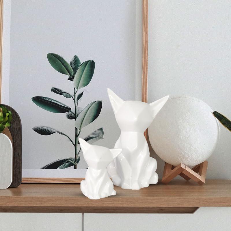 Lasaki Neko cat Pair White Ceramic Figurine showpiece Artifact Abstract Animal Statue for Indoor, Home, Office (Big - L - 9 X W - 7.5 X H - 13.5 cm,Small - L - 6 X W - 5 X H - 8.5 cm) - Image 1