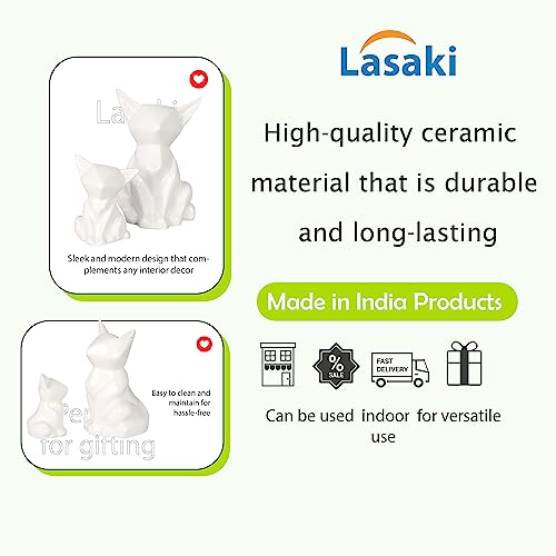 Lasaki Neko cat Pair White Ceramic Figurine showpiece Artifact Abstract Animal Statue for Indoor, Home, Office (Big - L - 9 X W - 7.5 X H - 13.5 cm,Small - L - 6 X W - 5 X H - 8.5 cm) - Image 4