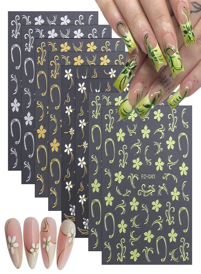 BYJKYEN 8 Sheets Spring Floral Nail Art Stickers Flower Nail Stickers with Hot Stamping Design 3D Self-Adhesive Flowers Grass Branches Nail Decals for Women Spring Summer DIY Manicure Supplies - Image 1