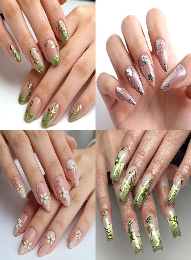 BYJKYEN 8 Sheets Spring Floral Nail Art Stickers Flower Nail Stickers with Hot Stamping Design 3D Self-Adhesive Flowers Grass Branches Nail Decals for Women Spring Summer DIY Manicure Supplies - Image 5