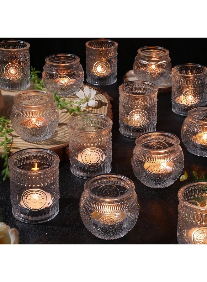 Devi 30 Pcs Assorted Clear Votive Candle Holders, Wedding Centerpieces Table Decorations, Glass Tea Lights Candle Holder for Party Decorations, Vintage Boho Candle Holders Bulk for Wedding Receptions  - Image 1