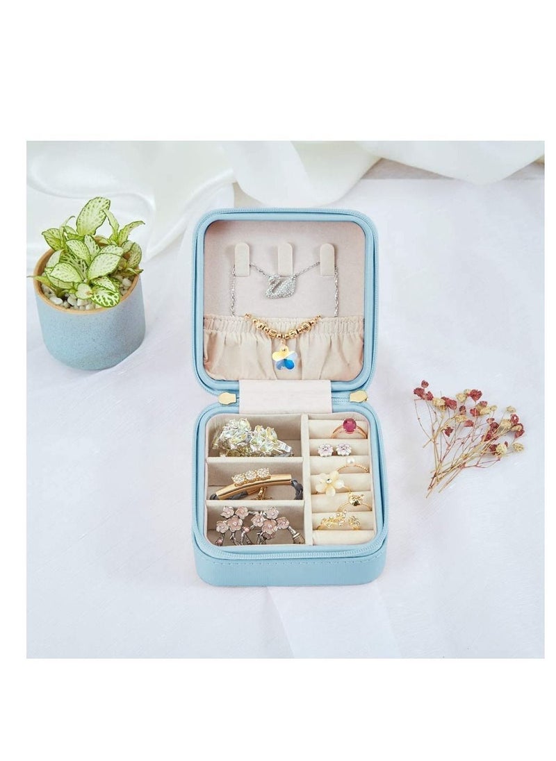 واي آند دي - Jewelry Box,Travel Mini Organizer Faux Leather Portable Display Storage Jewellery Case Rings Earrings Necklace Bracelet Lipstick Best Gifts Choice for Girls Women (Blue) - Image 1