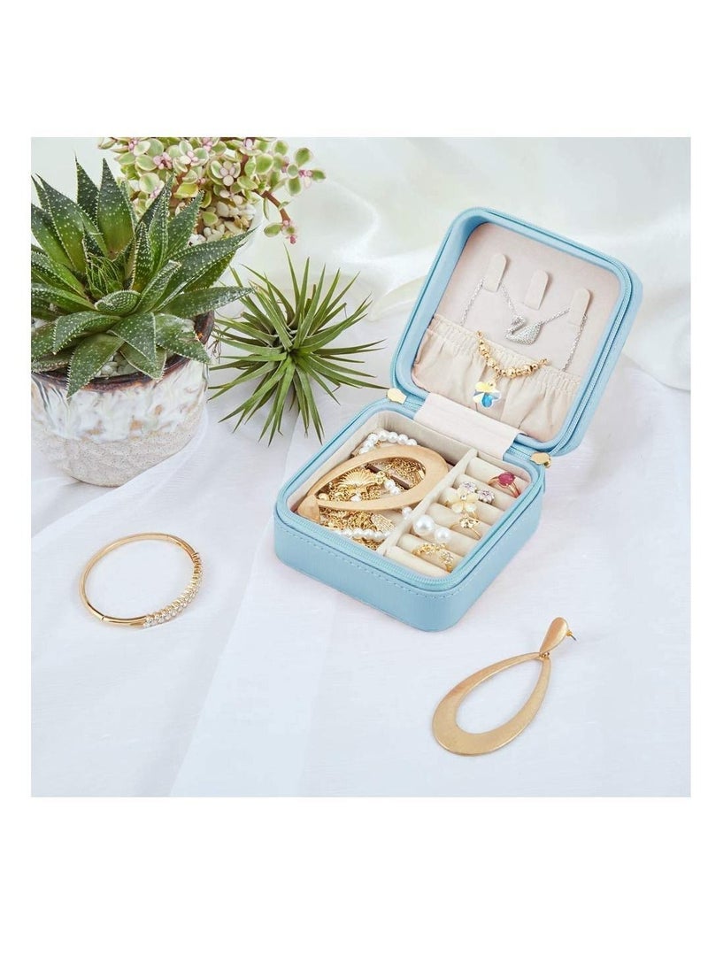 واي آند دي - Jewelry Box,Travel Mini Organizer Faux Leather Portable Display Storage Jewellery Case Rings Earrings Necklace Bracelet Lipstick Best Gifts Choice for Girls Women (Blue) - Image 1