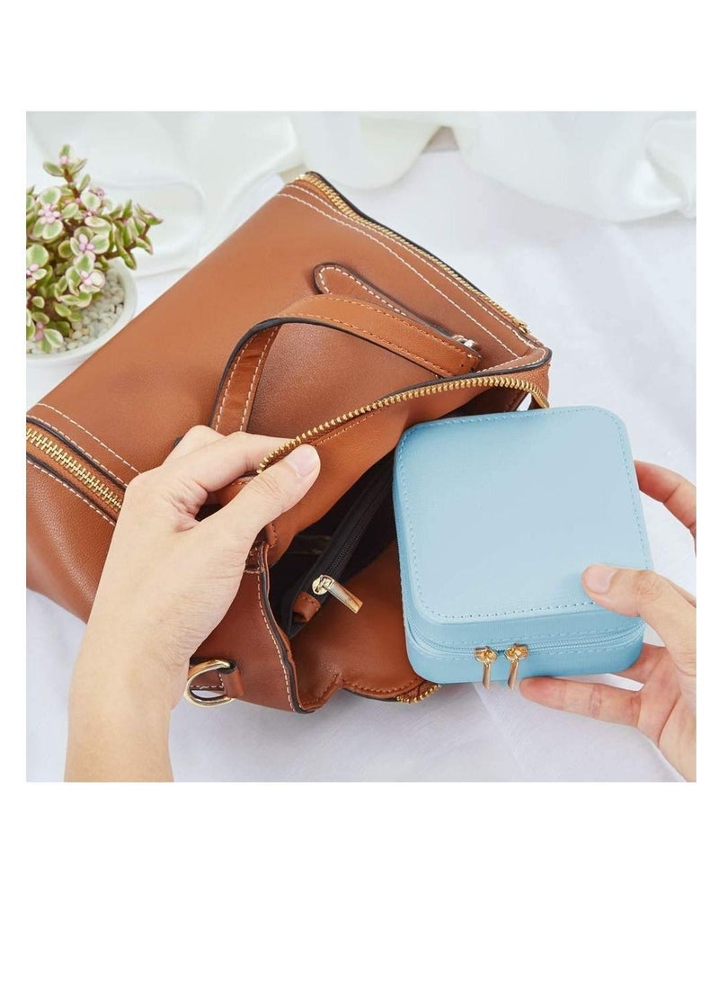 واي آند دي - Jewelry Box,Travel Mini Organizer Faux Leather Portable Display Storage Jewellery Case Rings Earrings Necklace Bracelet Lipstick Best Gifts Choice for Girls Women (Blue) - Image 1