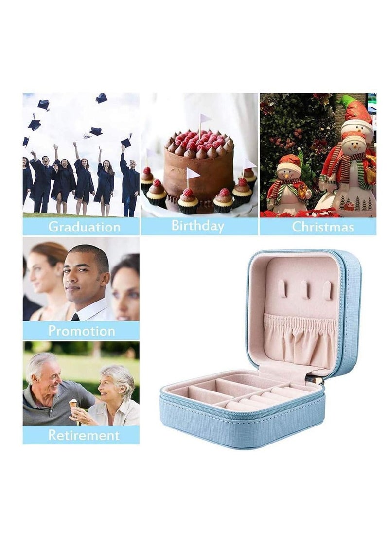 واي آند دي - Jewelry Box,Travel Mini Organizer Faux Leather Portable Display Storage Jewellery Case Rings Earrings Necklace Bracelet Lipstick Best Gifts Choice for Girls Women (Blue) - Image 1