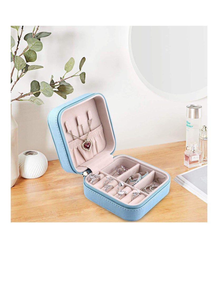 واي آند دي - Jewelry Box,Travel Mini Organizer Faux Leather Portable Display Storage Jewellery Case Rings Earrings Necklace Bracelet Lipstick Best Gifts Choice for Girls Women (Blue) - Image 1
