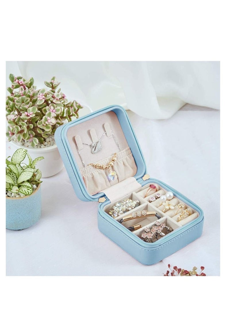 واي آند دي - Jewelry Box,Travel Mini Organizer Faux Leather Portable Display Storage Jewellery Case Rings Earrings Necklace Bracelet Lipstick Best Gifts Choice for Girls Women (Blue) - Image 1