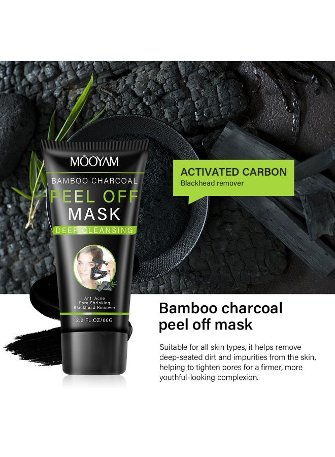 MOOYAM Bamboo Charcoal Blackhead Remover Peel Off Mask 60g for Nose and Face Purifies Pores Removes Dirt and Impurities for All Skin Types - Image 4