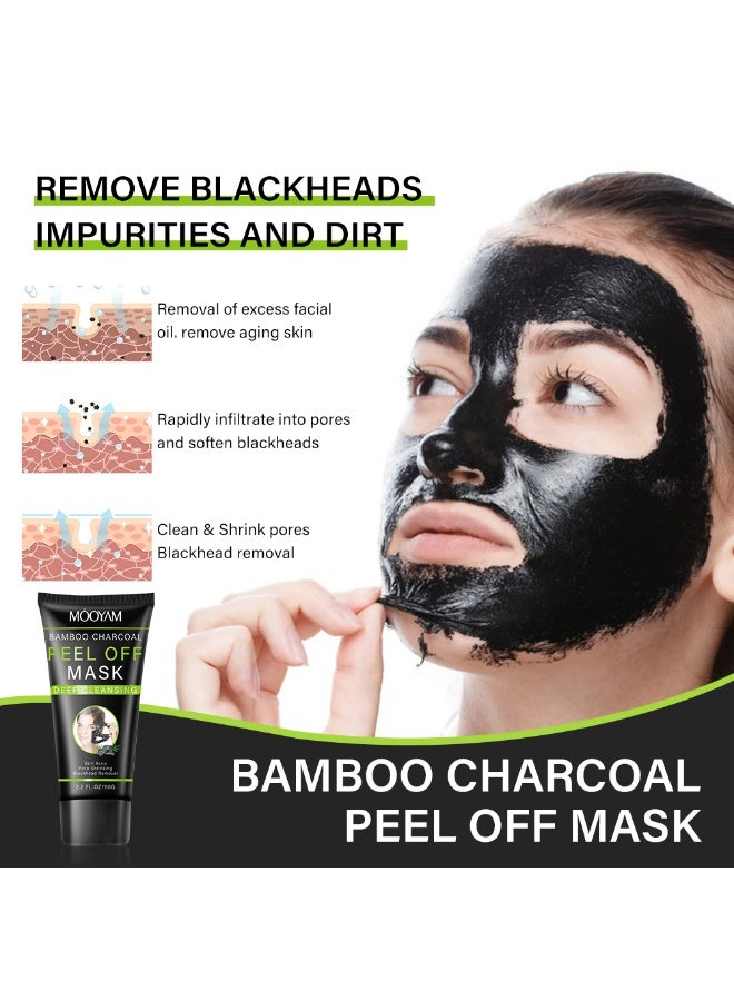 MOOYAM Bamboo Charcoal Blackhead Remover Peel Off Mask 60g for Nose and Face Purifies Pores Removes Dirt and Impurities for All Skin Types - Image 3