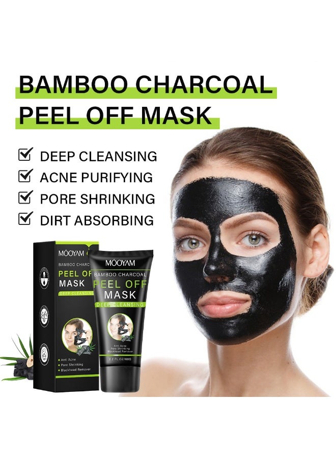 MOOYAM Bamboo Charcoal Blackhead Remover Peel Off Mask 60g for Nose and Face Purifies Pores Removes Dirt and Impurities for All Skin Types - Image 2