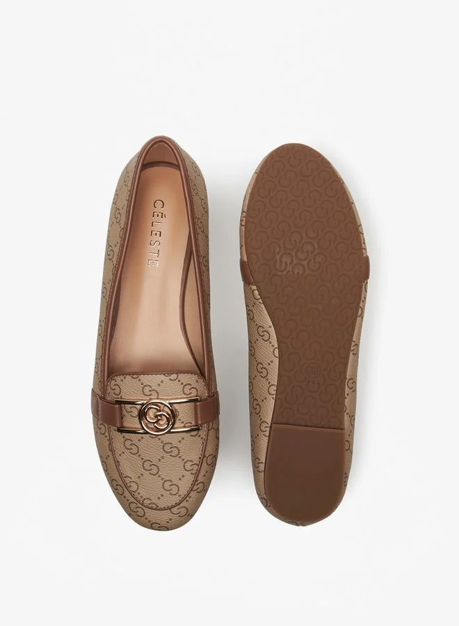 Celeste Women's Monogram Print Slip-On Round Toe Ballerina Shoes