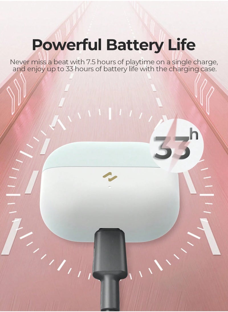 Wireless Earbuds, TWS Bluetooth 5.4 with 13mm Driver, Dual MIC ENC Noise Cancelling Headphones, Multipoint Connection Bluetooth Earphones, 33H Playtime, In-Ear Headphones for Music, Calls, Gaming and More, Fully Compatible for Android and iOS Devices (Pink)