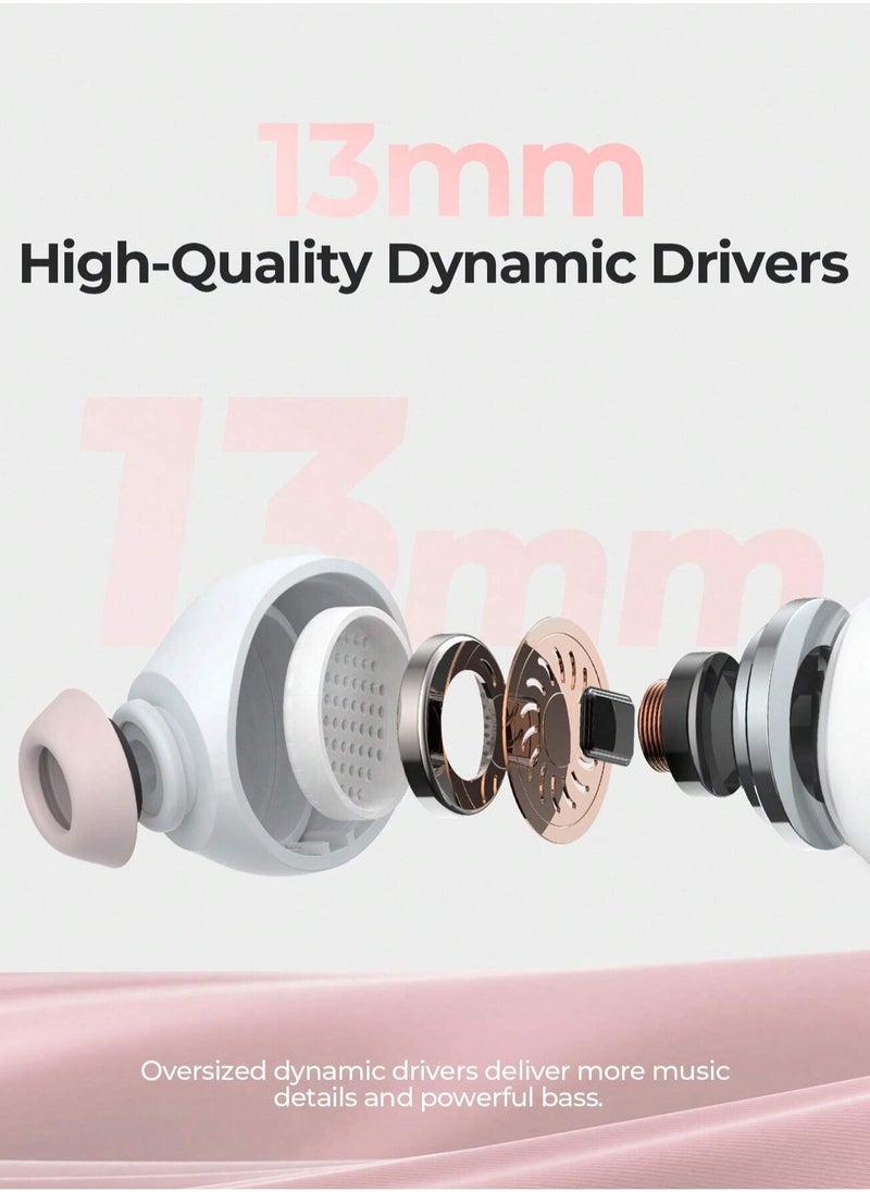 Wireless Earbuds, TWS Bluetooth 5.4 with 13mm Driver, Dual MIC ENC Noise Cancelling Headphones, Multipoint Connection Bluetooth Earphones, 33H Playtime, In-Ear Headphones for Music, Calls, Gaming and More, Fully Compatible for Android and iOS Devices (Pink)