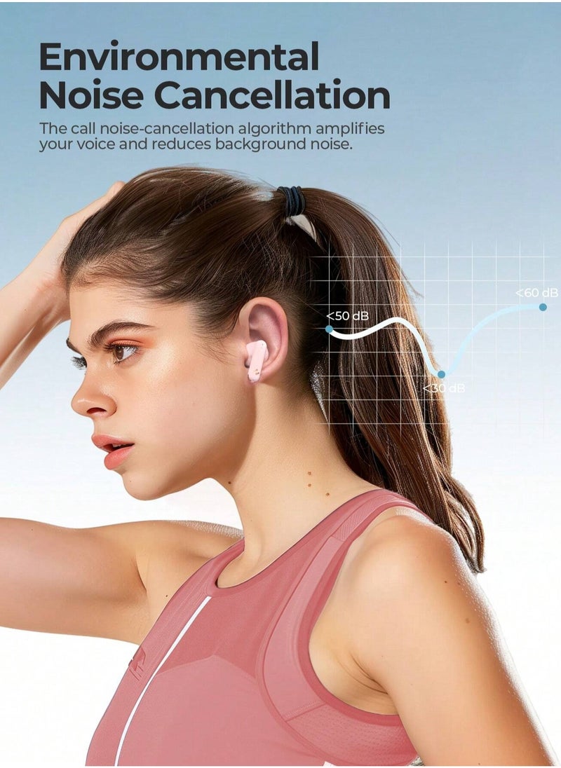 Wireless Earbuds, TWS Bluetooth 5.4 with 13mm Driver, Dual MIC ENC Noise Cancelling Headphones, Multipoint Connection Bluetooth Earphones, 33H Playtime, In-Ear Headphones for Music, Calls, Gaming and More, Fully Compatible for Android and iOS Devices (Pink)