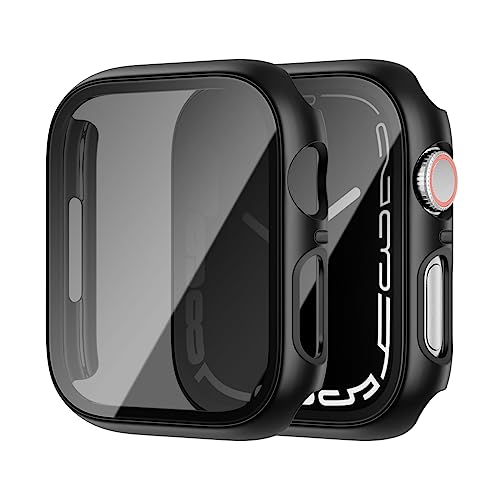 Cuteey 2 Pack for Apple Watch Series 9 Series 8 7 Privacy Screen Protector Case 45mm, Unti-Spy Glass Protector Hard PC Cover Bumper for iWatch 9 8 7 45mm Accessories,Black/Black - Image 1
