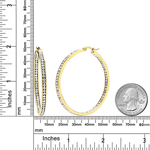 Gem Stone King 2 Inch Stunning Stainless Steel High Shine Inside-Out Hoop Earrings With CZ For Women - Image 2