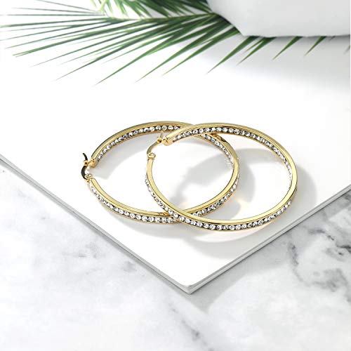 Gem Stone King 2 Inch Stunning Stainless Steel High Shine Inside-Out Hoop Earrings With CZ For Women - Image 4