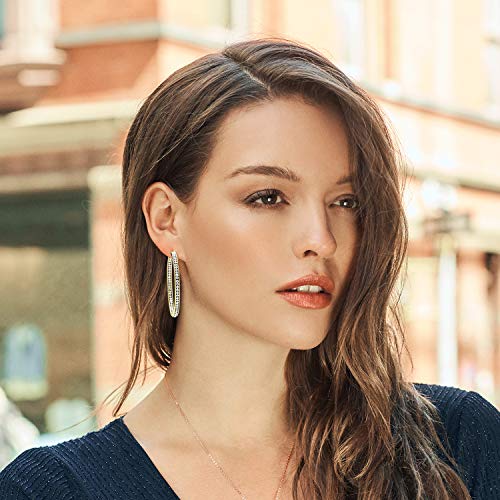 Gem Stone King 2 Inch Stunning Stainless Steel High Shine Inside-Out Hoop Earrings With CZ For Women - Image 3