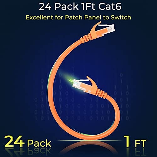 Rapink Patch Cables Cat6 1ft 24 Pack Ethernet Patch Cable 10G Support Cat 6 Patch Cable for Patch Panel to Switch Flexiable Cat 6 Ethernet Cable with Gold Plated Orange - Image 3