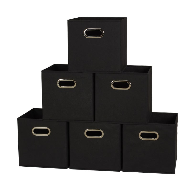 Household Essentials مكعبات تخزين قماش قابلة للطي أساسية للمنزل 6-pack - 11x11x11 صناديق غير منسوجة قابلة للتكديس مع جوانب من لوح رقائقي ومقابض حلقية - منظم لخزانة، رف، حضانة، أو مكتب - أسود - Image 1