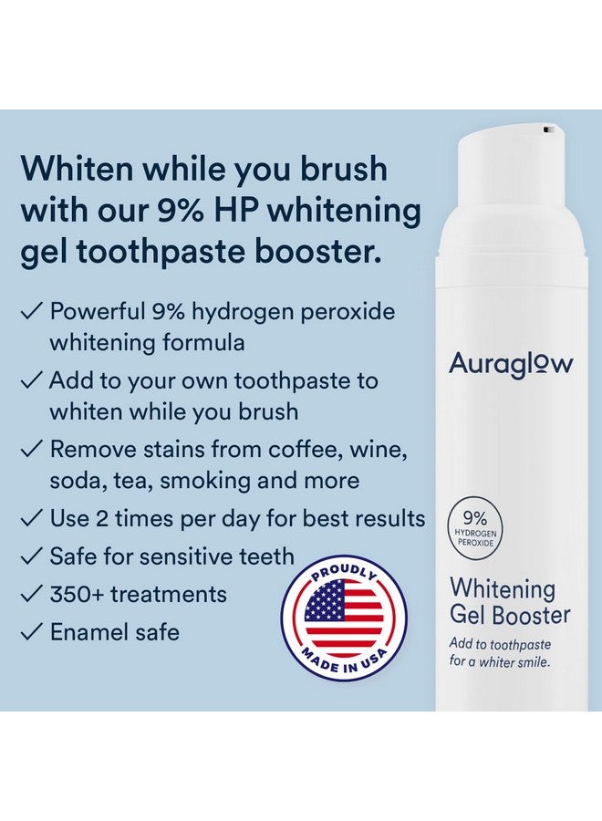 Auraglow Whitening Toothpaste Booster, Add to Toothpaste to Whiten, 9% Hydrogen Peroxide Teeth Whitening Toothpaste, 350+ Whitening Treatments, 6-Month Supply, 2.6oz - Image 3