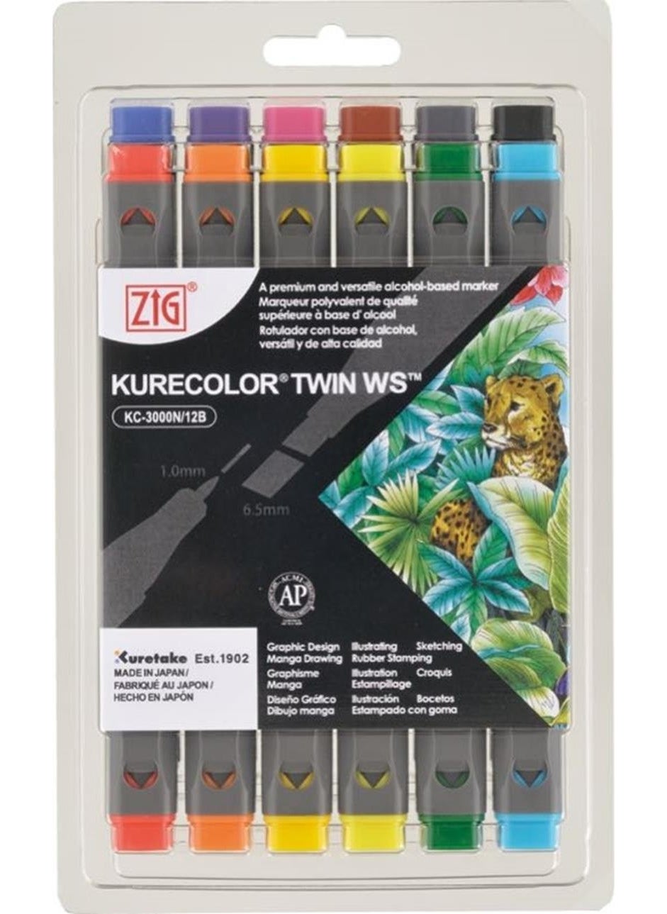 Zig Kurecolor Twin S Double Tip Marker Pen Set 12 Colors Basic Colors 
