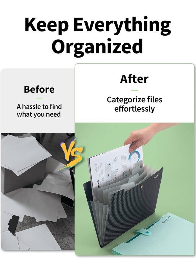 Expanding File Folder, Accordion File Organizer with 5 Pocket Folders, Letter Size Portable Paper Organizer, Sleek Filing Folders with Snap Closure for School Office Supplies, A4 Size, Black - Image 5