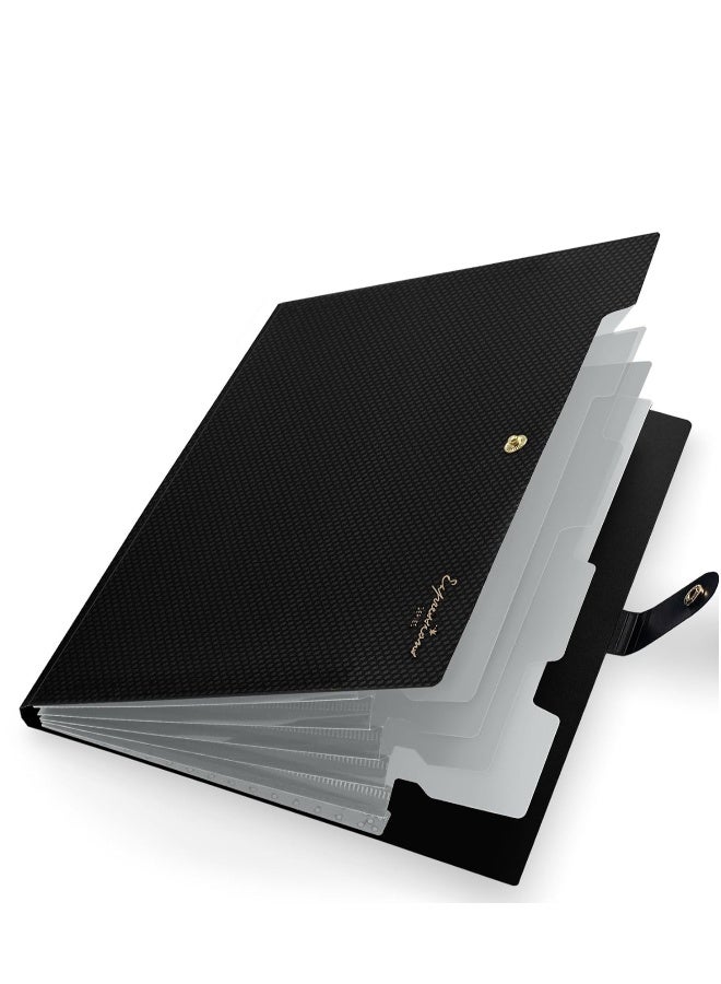 Expanding File Folder, Accordion File Organizer with 5 Pocket Folders, Letter Size Portable Paper Organizer, Sleek Filing Folders with Snap Closure for School Office Supplies, A4 Size, Black - Image 1
