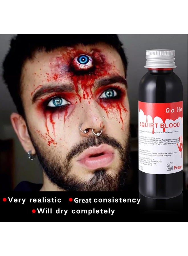 Go Ho Fake Blood Makeup (2 oz),Fake Blood Washable for Scar Wounds,Easy Dry Flow Fake Blood for Eyes Drips Nose Bleeds,Halloween Blood for Cosplay SFX Zombie Vampire Makeup,Fresh - Image 3