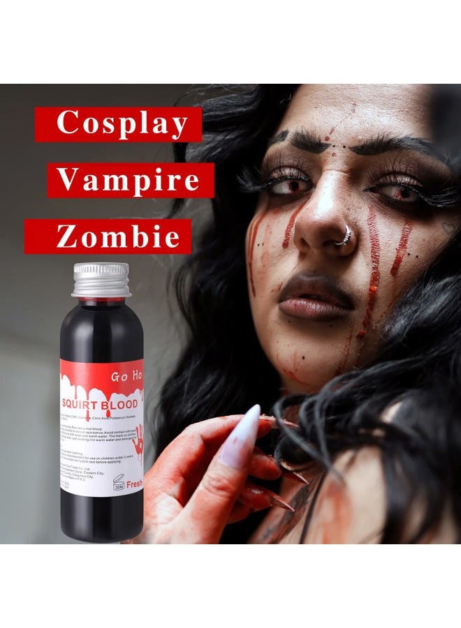 Go Ho Fake Blood Makeup (2 oz),Fake Blood Washable for Scar Wounds,Easy Dry Flow Fake Blood for Eyes Drips Nose Bleeds,Halloween Blood for Cosplay SFX Zombie Vampire Makeup,Fresh - Image 2
