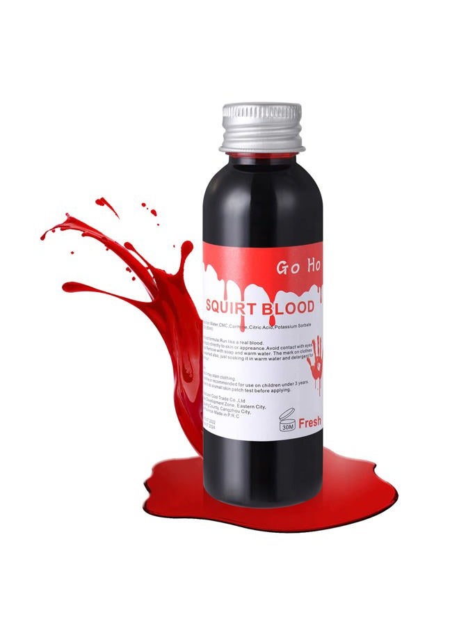 Go Ho Fake Blood Makeup (2 oz),Fake Blood Washable for Scar Wounds,Easy Dry Flow Fake Blood for Eyes Drips Nose Bleeds,Halloween Blood for Cosplay SFX Zombie Vampire Makeup,Fresh - Image 1