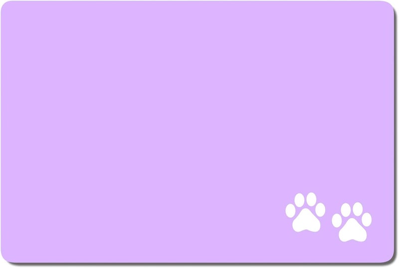 Rnivvi Dog Food Mat, 16" x 24" Footprint Absorbent Dog Cat Bowl Mat for Food and Water, Cute Anti-Slip Rubber Pet Feeding Rug Protect Floors, Puppy Placemat for Feeding & Watering Supplies, Purple - Image 1
