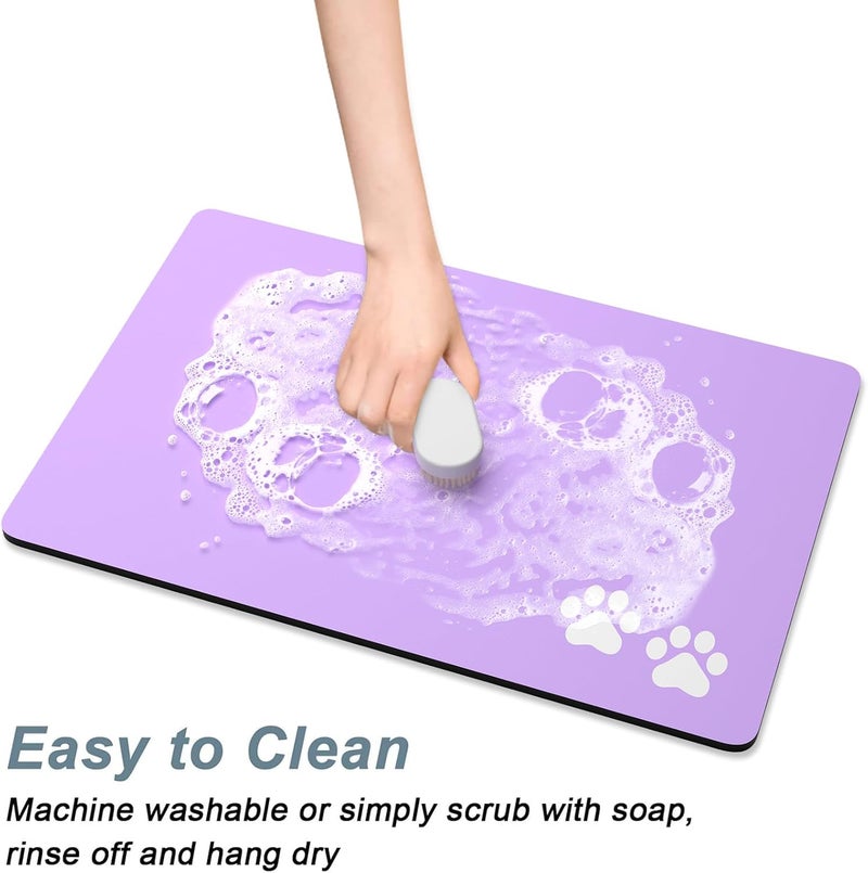 Rnivvi Dog Food Mat, 16" x 24" Footprint Absorbent Dog Cat Bowl Mat for Food and Water, Cute Anti-Slip Rubber Pet Feeding Rug Protect Floors, Puppy Placemat for Feeding & Watering Supplies, Purple - Image 5