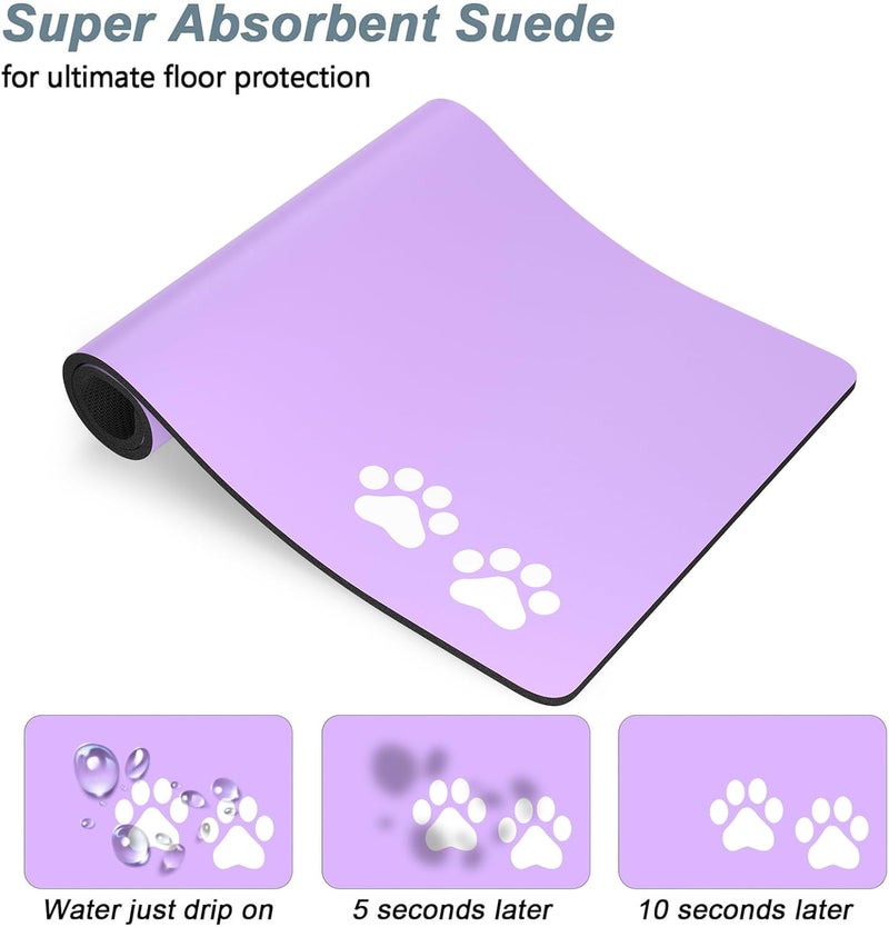 Rnivvi Dog Food Mat, 16" x 24" Footprint Absorbent Dog Cat Bowl Mat for Food and Water, Cute Anti-Slip Rubber Pet Feeding Rug Protect Floors, Puppy Placemat for Feeding & Watering Supplies, Purple - Image 3