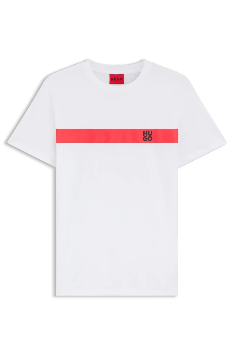 HUGO White Cotton-jersey T-shirt with stripe and logo for Men | Best Price UAE