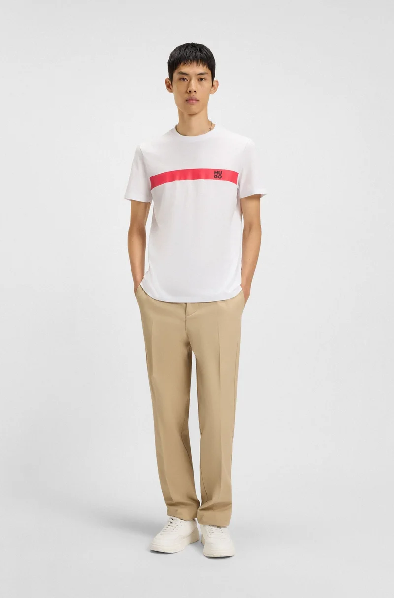 HUGO White Cotton-jersey T-shirt with stripe and logo for Men | Best Price UAE