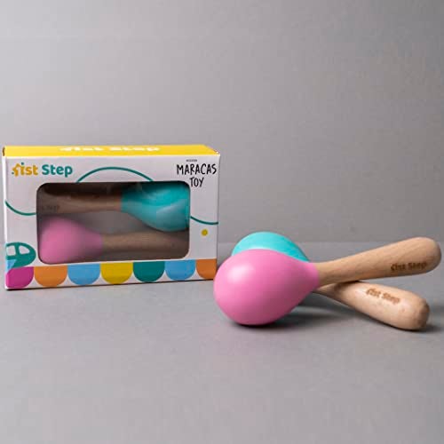 1st Step Wooden Maracus Toys (Pink & Mint Green) - Image 1