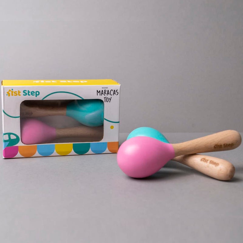 1st Step Wooden Maracus Toys (Pink & Mint Green) - Image 5