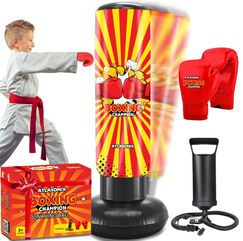 Atlasonix Kids Punching Bag Boys Boxing Gifts Toys Age 4-8-12 Year Old Inflatable Kick Dummy Standing Punch Box Karate Taekwondo Equipment Birthday Party Gift - Image 1