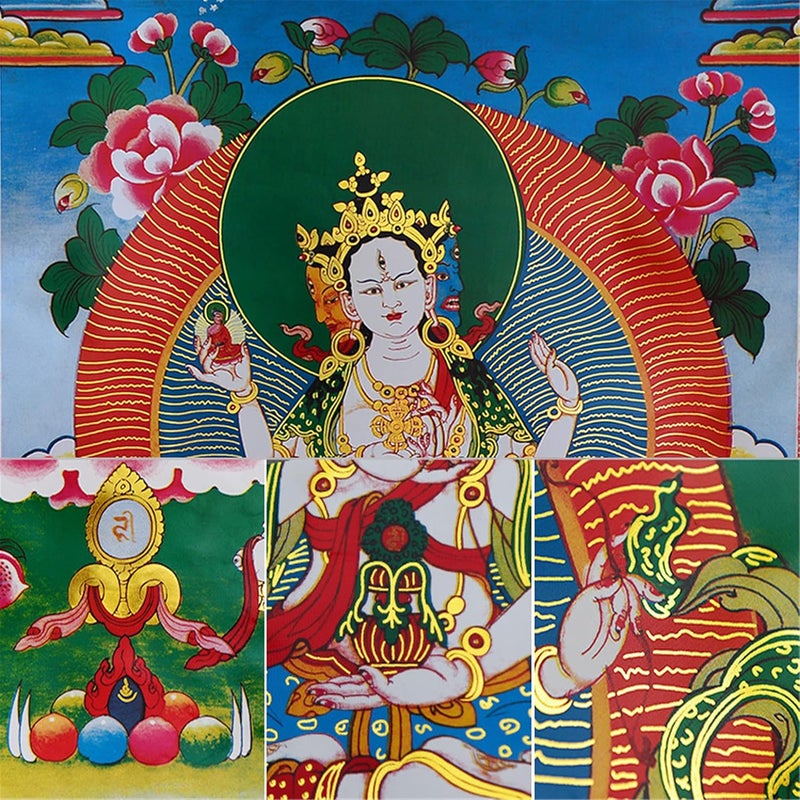 Thangka painting, buddhist tapestry,Tibetan thangka,buddha tapestry,Usnisa Vijaya Dharani(The Buddha-Crown Superb Victory Dharani), Tibetan Thangka Painting Art,Buddhist Thangka Brocade,Buddha Tapestr - Image 4