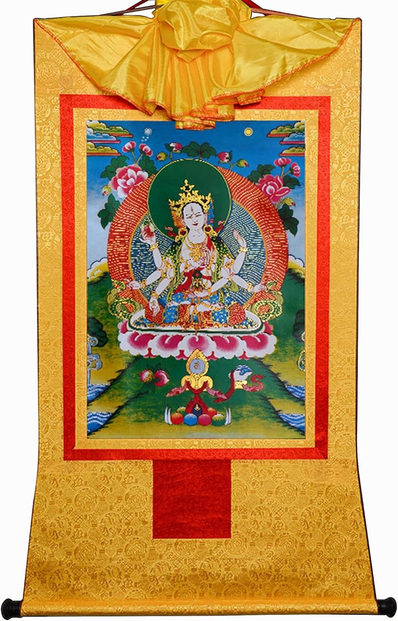 Thangka painting, buddhist tapestry,Tibetan thangka,buddha tapestry,Usnisa Vijaya Dharani(The Buddha-Crown Superb Victory Dharani), Tibetan Thangka Painting Art,Buddhist Thangka Brocade,Buddha Tapestr - Image 1