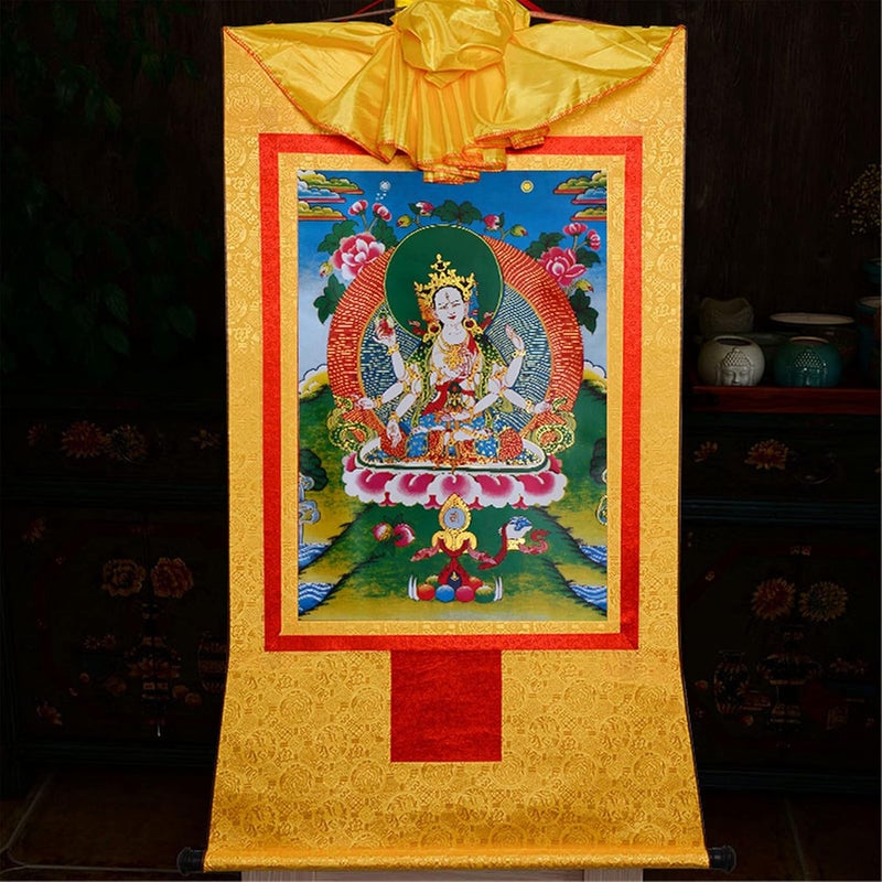 Thangka painting, buddhist tapestry,Tibetan thangka,buddha tapestry,Usnisa Vijaya Dharani(The Buddha-Crown Superb Victory Dharani), Tibetan Thangka Painting Art,Buddhist Thangka Brocade,Buddha Tapestr - Image 2