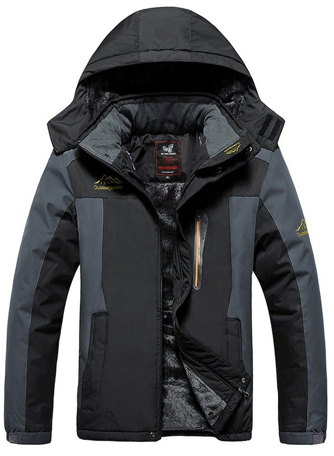 Loquat Men's Thicken Jacket Warm Winter Waterproof Windbreaker Detachable Hood Coat Black