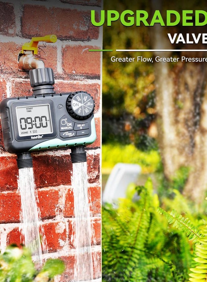 RAINPOINT Water Timer for Garden Hose - 2 Zone Sprinkler Timer with Rain Delay/Manual Watering/Automatic Irrigation Controller System - Water Hose Timer Programmable Faucet Timer for Yard Lawn - Image 2