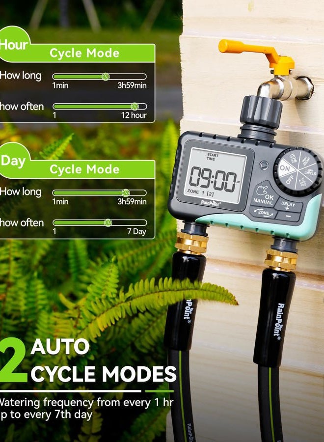 RAINPOINT Water Timer for Garden Hose - 2 Zone Sprinkler Timer with Rain Delay/Manual Watering/Automatic Irrigation Controller System - Water Hose Timer Programmable Faucet Timer for Yard Lawn - Image 4