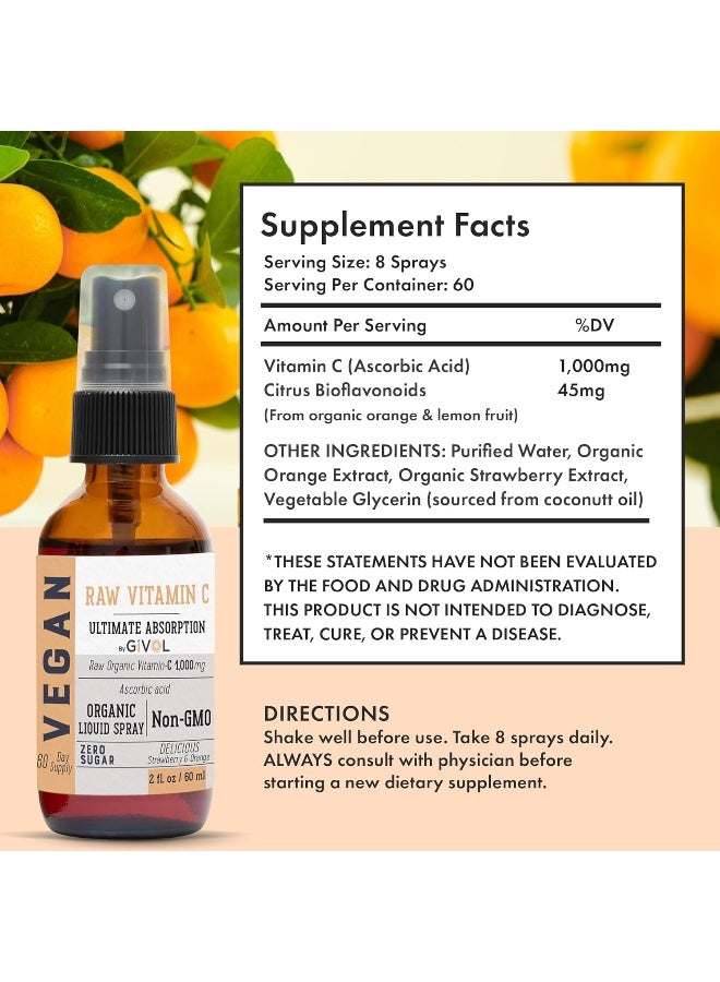 GIVOL L-Ascorbic Acid Extra Strength-Liquid Extract Organic Raw Vitamin C Mist - Orange/Strawberry Flavor, 2Oz - Image 3