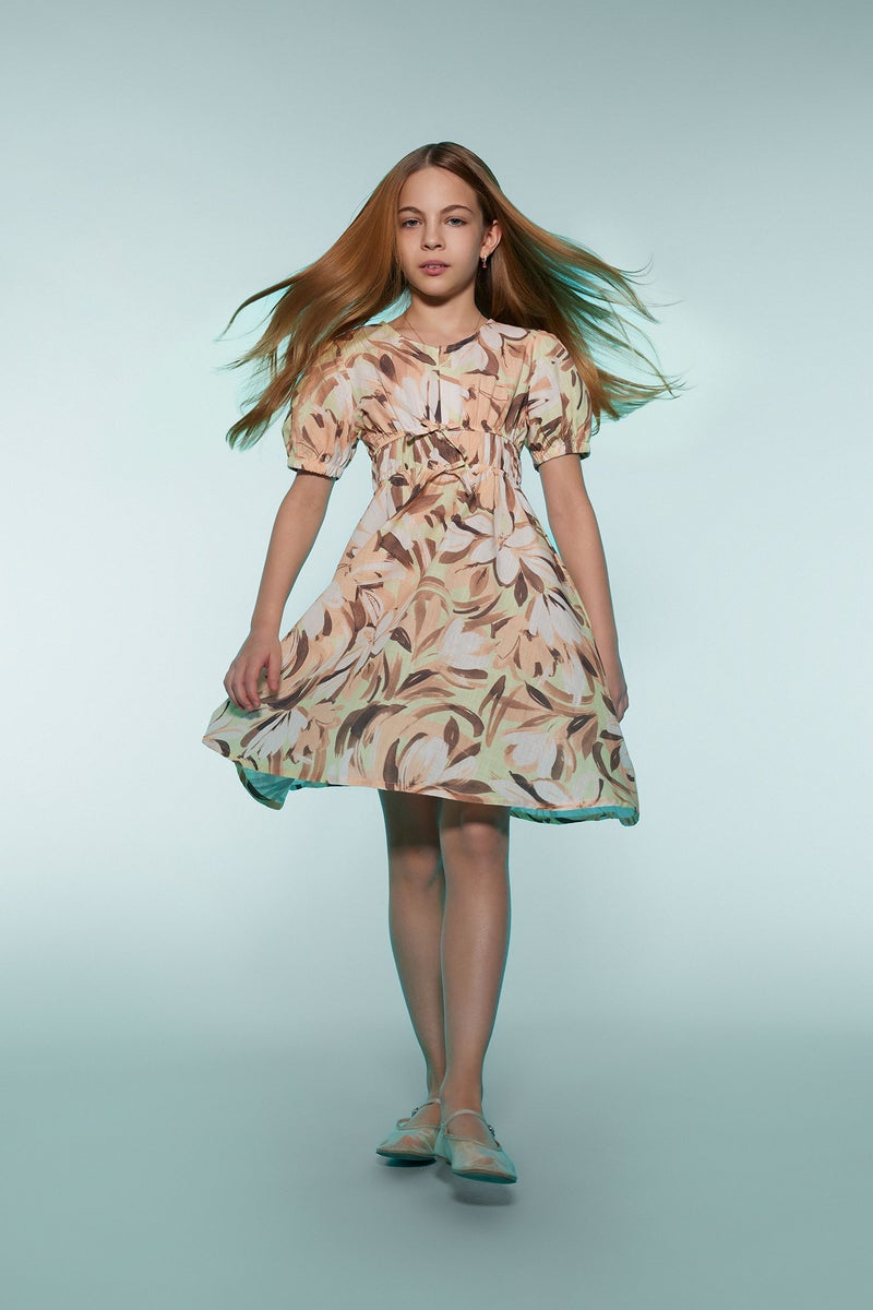 ديفاكتو فستان قطن بناتي مطبوع - Image 1