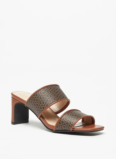 Celeste Womens Monogram Print Slip-On Sandals With Block Heels