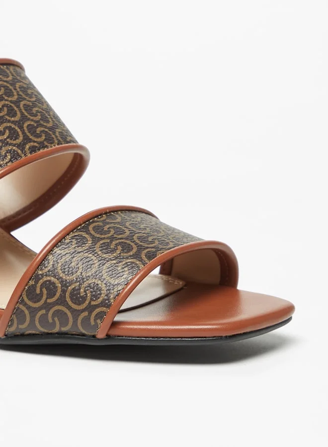 Celeste Womens Monogram Print Slip-On Sandals With Block Heels