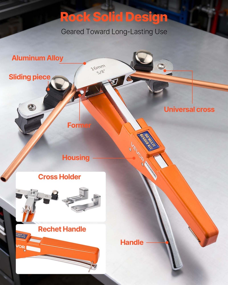 VEVOR Tubing Bender Kit, 1/4 to 7/8 Inch, Compact Ratcheting Tube Pipe Bender, Forward/Reverse Hand Bending Tool, with 7 Aluminium Alloy Dies, for Copper HVAC Air Conditioning Refrigeration Repair - Image 5